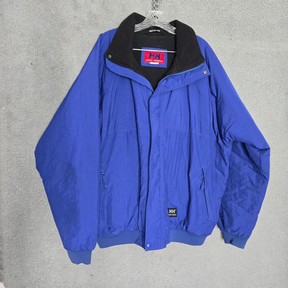 90s Helly Hansen Fleece Lined Sailing Jacket Mens L Blue Windbreaker Full Zip